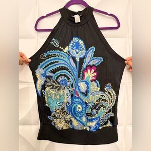 Charlotte Russe Black and Blue Floral Halter Top
